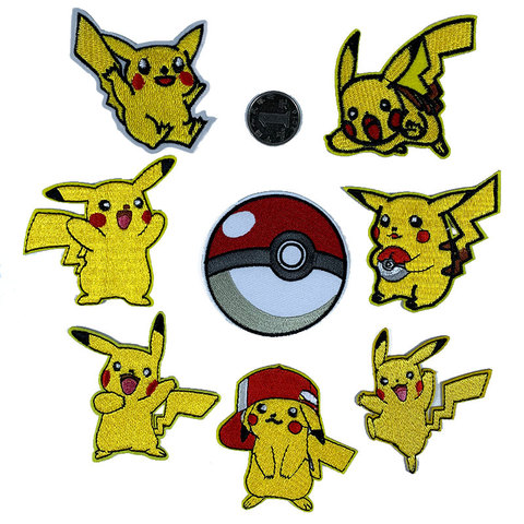 Lote de 8 Uds. De parches variados de la serie Pokemon, bordados de Pikachu de la serie Anime, pegatinas de tela DIY para ropa ► Foto 1/6