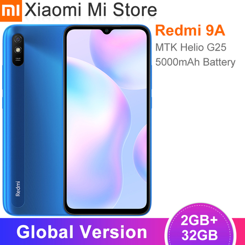 Nueva versión Global Xiaomi Redmi 9A teléfono móvil 2GB RAM 32GB ROM MTK Helio G25 Octa Core 6,53 