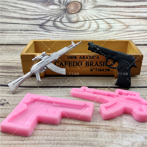 DIY pistola AK forma pistola Fondant jabón 3D pastel de silicona molde de gelatina de caramelo de Chocolate de decoración herramienta para hornear moldes ► Foto 1/6