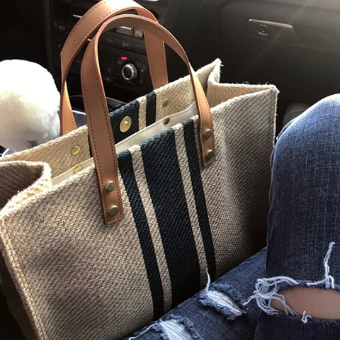 De moda Simple de gran capacidad bolso de para damas Vintage a rayas bolsas para mujer portátil viejo maletín de negocios de estilo coreano ► Foto 1/6