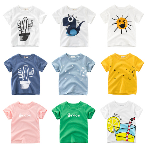 Camiseta para niños y niñas, camisetas de algodón para niños, ropa de verano de manga corta, Camiseta con estampado de dibujos animados, blanco amarillo anaranjado y azul ► Foto 1/6