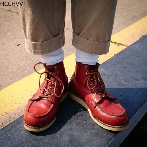 Botas para hombre de cuero genuino con cordones, botines de moto, calzado de trabajo, para exteriores ► Foto 1/6