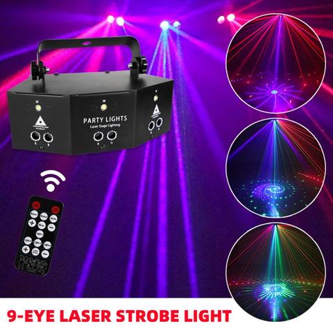 Lámpara estroboscópica RGB de 9 ojos para Dj, proyector de Láser Led con Control remoto DMX para escenario, Halloween, Navidad, Bar, fiesta, decoración del hogar ► Foto 1/6