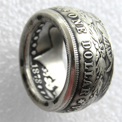 Anillo de moneda de plata de dólar Morgan Chapado en plata hecho a mano en tamaños 8-16 ► Foto 1/6