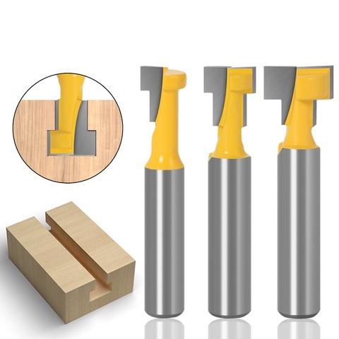 T-Pista ranurado y ranura en T cortadora bocallave 6MM/6,34 MM/8MM/12MM/12,7 MM vástago de enrutador de madera poco mango de acero cortador de madera ► Foto 1/6