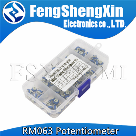 Kit de resistencias verticales ajustables RM063, 10 valores x 10 uds, en caja, 500 ohm-1M ohm, potenciómetro de ajuste multigiro ► Foto 1/6