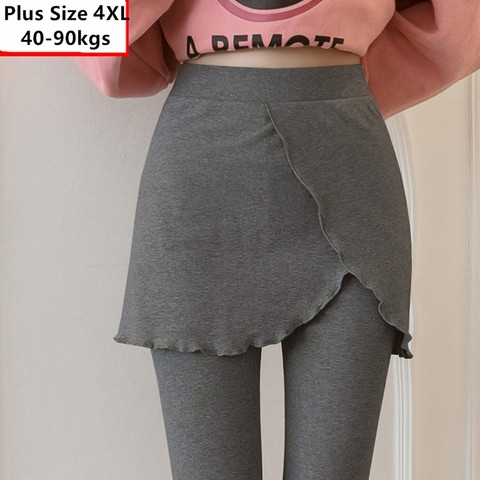 Leggings de punto de algodón para mujer, mallas falsas de talla grande 4XL, con volantes, falda y pantalones de alta calidad, otoño e invierno, 2022 ► Foto 1/6