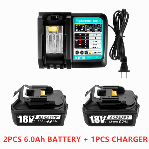 Batería recargable con cargador BL1860, Pila de iones de litio de 18 V y 6000mAh para Makita de 18 v, 6ah, BL1840, BL1850, BL1830, BL1860B, LXT400 ► Foto 1/6