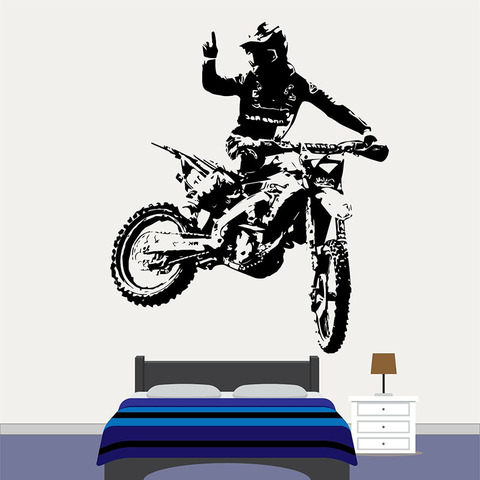 Pegatina de pared de motocross para niños y adolescentes, pegatina de bicicleta, para dormitorio, deporte, motocicleta, decoración personalizada para habitación, E108 ► Foto 1/4