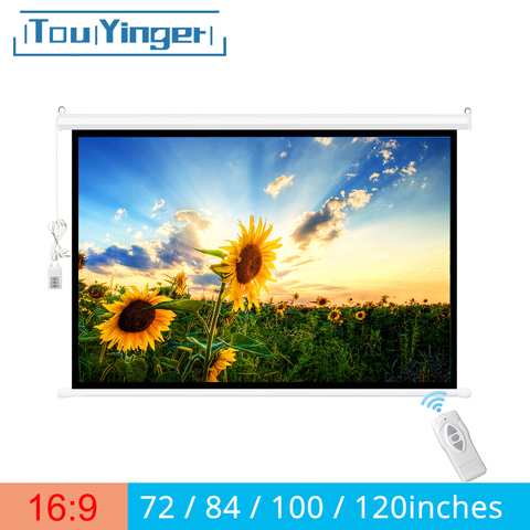 Touyinger-pantalla eléctrica para proyector, Cortinas Motorizadas para todas las pantallas LED LCD, DLP, láser, 16:9, 72/84/100/120 pulgadas ► Foto 1/6