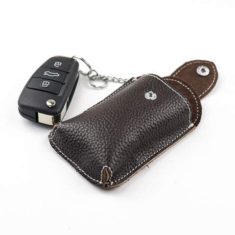 Funda inteligente para llave de coche, Funda de cuero auténtico con hebilla Vintage, Bolso pequeño para llaves, llavero de coche ► Foto 1/5