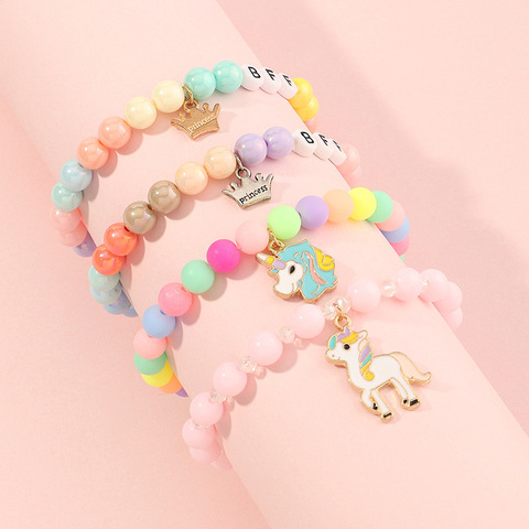 Makersland-pulsera de cuentas con colgante para niñas, joyería de princesa, brazalete de cuentas con letras de Color caramelo ► Foto 1/6