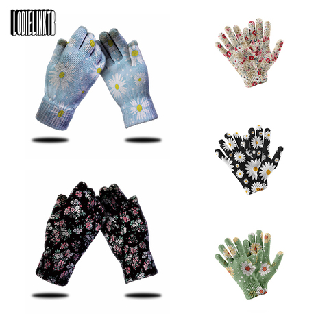 Guantes de punto con estampado de flores 3D para mujer, guantes de trabajo para jardín, margaritas pequeñas, alta calidad, pantalla táctil del teléfono móvil ► Foto 1/6