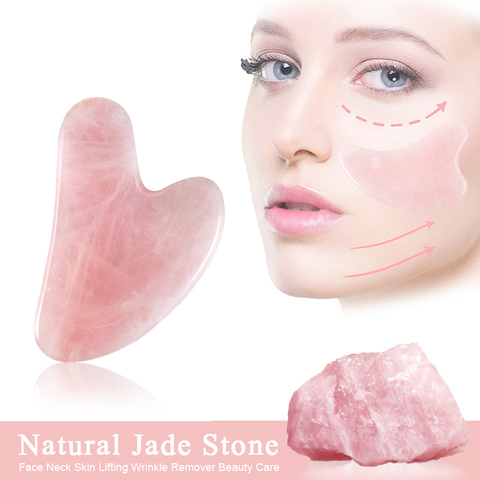 Natural Jade Gua Sha tablero raspador masaje de cuarzo rosa Jade Guasha piedra cara cuello levantamiento de la piel arrugas removedor de belleza ► Foto 1/6