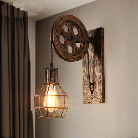 Lámpara de pared Vintage + led, apliques Retro de pared, polea de elevación para dormitorio, luz Industrial americano para espejo ► Foto 1/6
