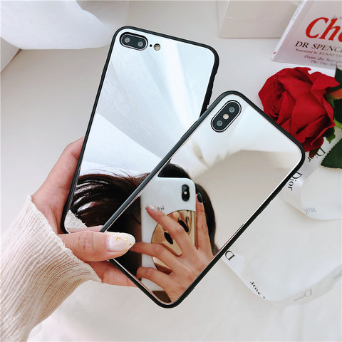 Funda de teléfono con espejo para iPhone, protector con borde negro, para iPhone 12, 11 Pro, Max, 8, 7 PLUS, 6s, XS, MAX, XR ► Foto 1/6