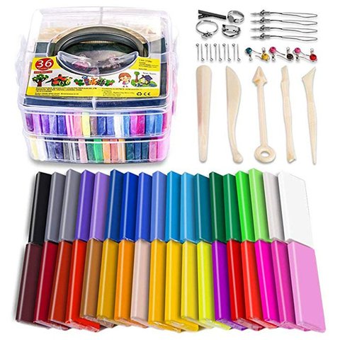 Kit de iniciación de arcilla polimérica, 32 colores, para horno, hornear, modelado, bricolaje, accesorios de arcilla para artesanías y caja de almacenamiento, 36 bloques ► Foto 1/6