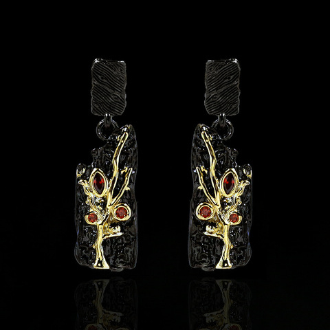 Pendientes de Estilo Vintage bohemio para mujer, de dos tonos, negro, dorado, en relieve, plata 925, joyería Original hecha a mano ► Foto 1/5