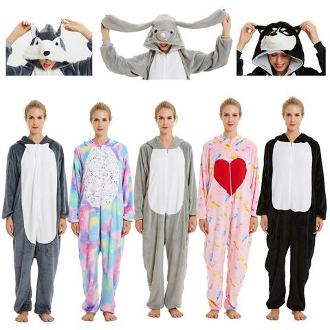 2022 nuevo invierno adultos Animal Kigurumi pijamas conjuntos de ropa de dormir de dibujos animados pijamas de las mujeres de Unicornio de franela caliente con capucha ► Foto 1/6