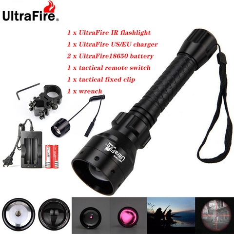 Ultrafire-linterna de visión nocturna IR, 10W, 850nm, 940nm, LED ajustable, antorcha de caza con radiación infrarroja, batería de 18650 ► Foto 1/6