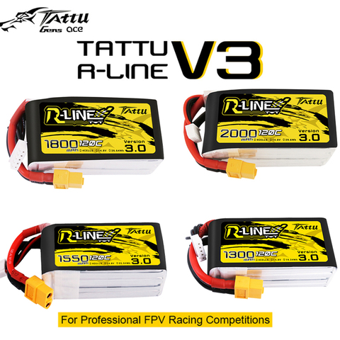 Tattu-Batería LiPo modelo R-Line V3 versión 3.0 para dron, batería de polímero de iones de litio para cuadricóptero, 120C, 1050, 1300, 1550, 1800, 2000 mAh, 4S, 5S, 6S, XT60, FPV ► Foto 1/6