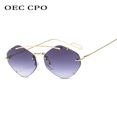 OEC CPO damas sin montura polígono gafas de sol mujer marca diseñador de moda de gafas de sol mujer dulces gafas UV400 O225 ► Foto 1/6