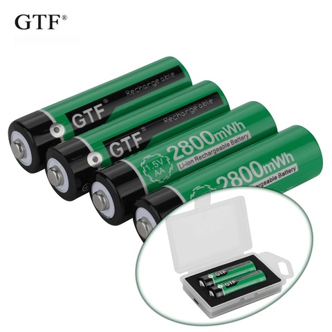 GTF-batería de iones de litio recargable por USB, 1,5 V, AA, 1900mAh, 2800MWh, capacidad real, con caja de cable USB ► Foto 1/6