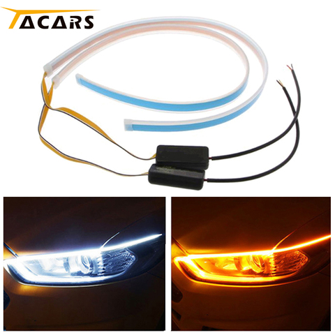 2 uds. Luces de circulación diurna flexibles universales LED DRL para coche, luces de circulación diurna, luces de circulación de luces LED con tira de freno para coches a prueba de agua ► Foto 1/6