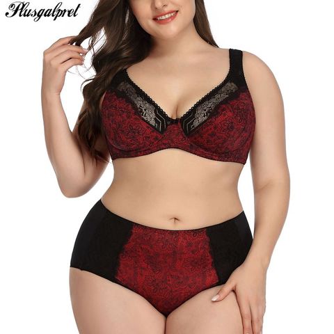 PlusGalpret, conjunto de sujetador y Panty de encaje con estampado Floral, lencería Sexy para mujer, sujetador conjunto íntimos de ropa interior para mujer, conjunto 85-110 D Cup XL-6XL ► Foto 1/6