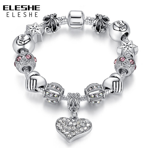 ELESHE, pulsera de lujo para mujer, pulsera de cristal de Color plateado para mujer, pulseras y brazaletes de cuentas DIY, regalo de joyería ► Foto 1/6