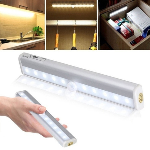 Luz LED para debajo de gabinete inalámbrico con batería y Sensor de movimiento para armario, lámpara nocturna de 6/10 LED para dormitorio, cocina y armario ► Foto 1/6