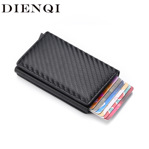 DIENQI-billetera de carbono Rfid para hombre y mujer, cartera con tarjetero de bolsillo, Mini billetera delgada, monedero inteligente, Pop-Up automático Waller ► Foto 1/6