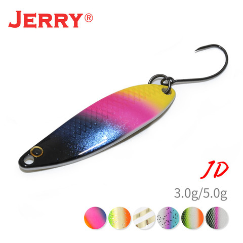 Jerry JD zona trucha latón Micro gancho de Metal señuelo cuchara 3,5g 5g brillo Artificial Wobbler cebos bajo perca pesca abordar ► Foto 1/6