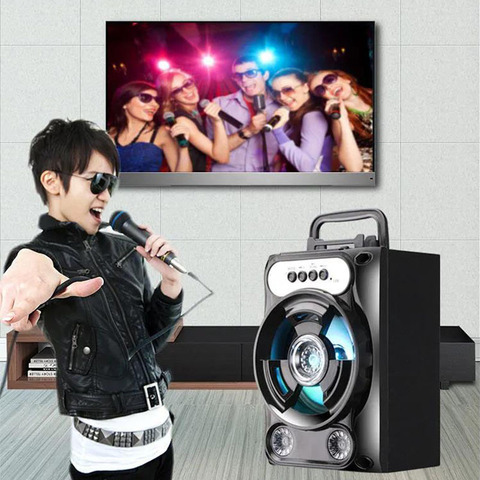 Altavoz de Karaoke portátil, sistema de altavoz inalámbrico con Bluetooth, micrófono Subwoofer de graves, soporte de manos libres/USB/tarjeta TF/AUX/FM ► Foto 1/6