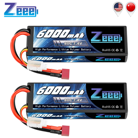 Zeee-batería Lipo de 6000mAh 2S 80C 7,4 V con enchufe decanos, batería rígida Lipo para coche, camión, tanque Slash Truggy, 2 unidades ► Foto 1/6