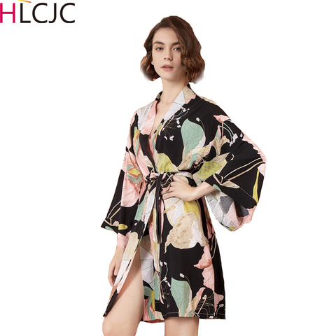 Bata Kimono de algodón para mujer, lencería Sexy, bata de baño con flores, batas impresas de satén, ropa de dormir de talla grande, novedad de 2022 ► Foto 1/6