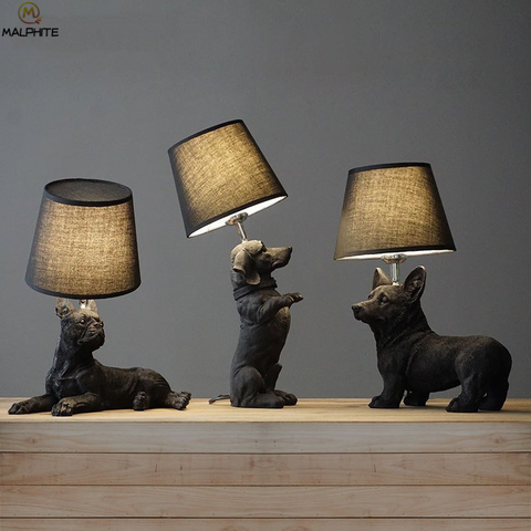 Lámpara de noche blanca y negra para cachorros, lámpara de noche para dormitorio, sala de estar, lámparas de mesa para perros, accesorios de iluminación para decoración de cuarto de baño ► Foto 1/6