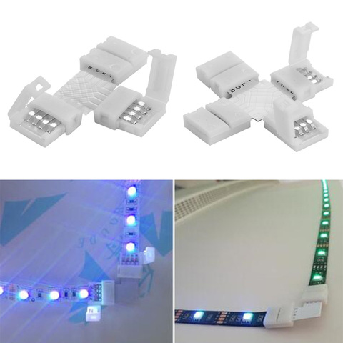 Conector de tira de Conector de esquina sin soldadura PCB de forma cruzada, 4 pines, L, T, para RGB 3528 5050, acoplador de tira Led con Clip ► Foto 1/6