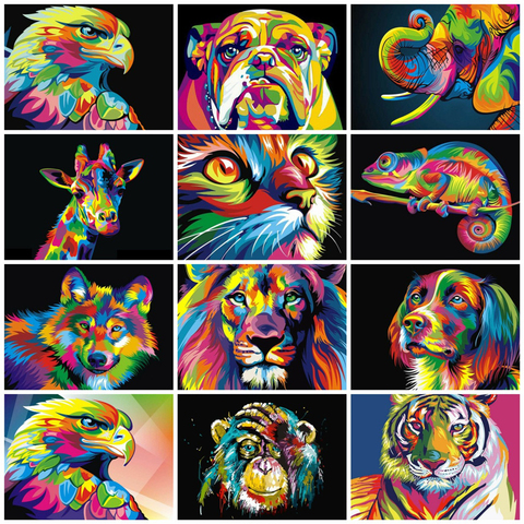 GATYZTORY-Cuadro de Leones y animales DIY por números, arte de pared moderno para colorear por números, pintura al óleo para decoración del hogar, lienzo ► Foto 1/6