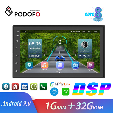 Podofo-Radio Multimedia con GPS para coche, Radio con reproductor, Android, 2 Din, Universal, FM, estéreo para coche, para Volkswagen, Nissan, Hyundai, Kia y Toyota ► Foto 1/6