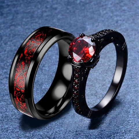 Anillo de compromiso rojo de lujo para pareja, joyería exquisita de estilo Retro Simple, regalo de aniversario para hombre y mujer ► Foto 1/6