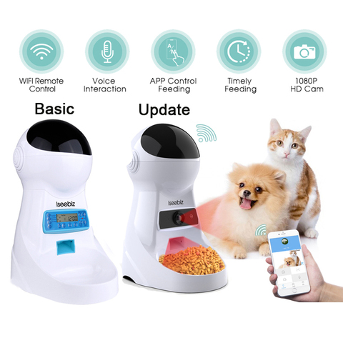 Iseebiz Comedero Automático Gatos/Perros Dispensador de Comida WiFi con App Control Recordatorio por Voz, 3litros ► Foto 1/6