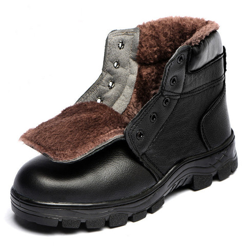 Zapatos de trabajo para hombre, botas de seguridad con punta de acero, cuero genuino, a la moda, a prueba de frío, talla 46 ► Foto 1/6