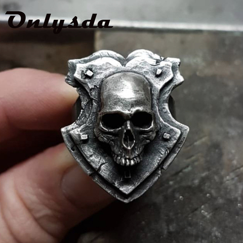 Anillo de calavera Calvario gótico para hombre, joya de motorista de acero inoxidable 316L, joyería, regalo para novio, OSR814 ► Foto 1/4