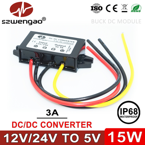 Szwengao-Convertidor de POTENCIA DE CC 12V 24V a 5V 3A 5A 10A, regulador de voltaje, fuente de alimentación LED de 15W para coches y barcos ► Foto 1/6