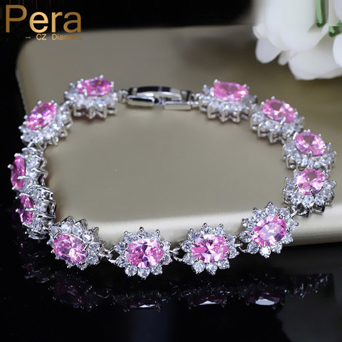 Pera elegante de plata esterlina Rosa Luz de forma de flor grande de piedra de Zirconia cúbica brazalete con joyas para las mujeres B013 ► Foto 1/6