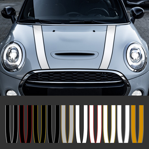 Capó de motor de coche pegatina del gorro rayas Decoración Adhesivos para Mini Cooper S JCW R55 R56 R60 R61 F54 F55 F56 F60 compatriota Accesorios ► Foto 1/6