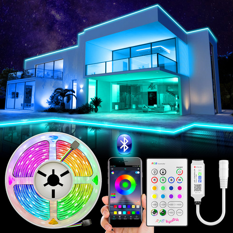 RiRi won-tira de luces LED SMD 5050 RGB 2835, 10M, 5M, rgb, cinta de diodos, cinta Flexible con Control Bluetooth, adaptador DC12V ► Foto 1/6