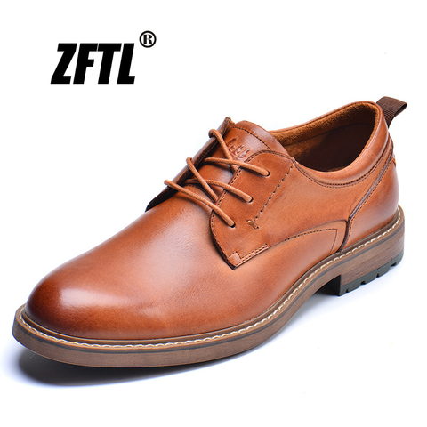 ZFTL-zapatos formales de piel auténtica hechos a mano para hombre, calzado de vestir informal de encaje, talla grande, 0152 ► Foto 1/6