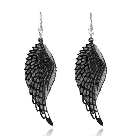 Pendientes colgantes de plumas de Color plateado para mujer, aretes grandes y grises, de Metal, estilo bohemio ► Foto 1/6